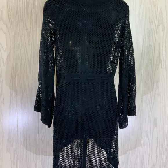 Women's V-Neck Crochet Bell Sleeve Swim Cover Up Dress, One Size, Black - Picture 6 of 8